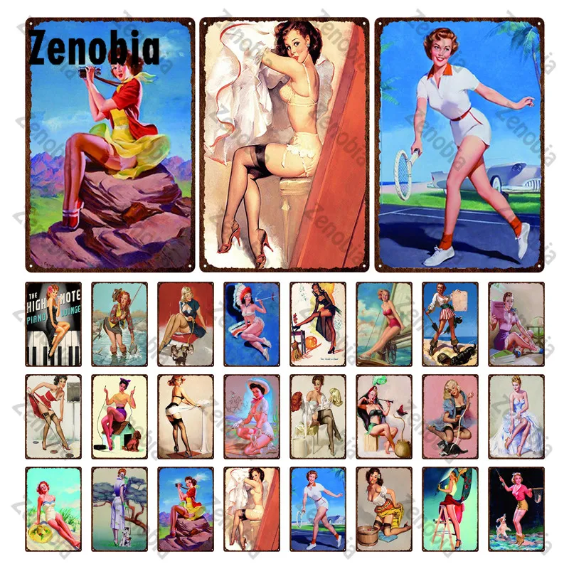

Pin Up Girl Plaque Vintage Metal Tin Sign Sexy Girls Decorative Plates Metal Poster for Bar Pub Club Wall Stickers Home Decor