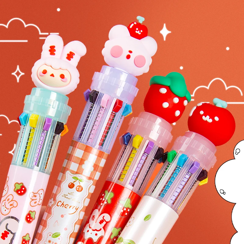 

2PCS/SET Kawaii 6/10 Color Ballpoint Pen Multifunction 6 In1 Colorful Stationery Creative School Supplies Push Action Pen