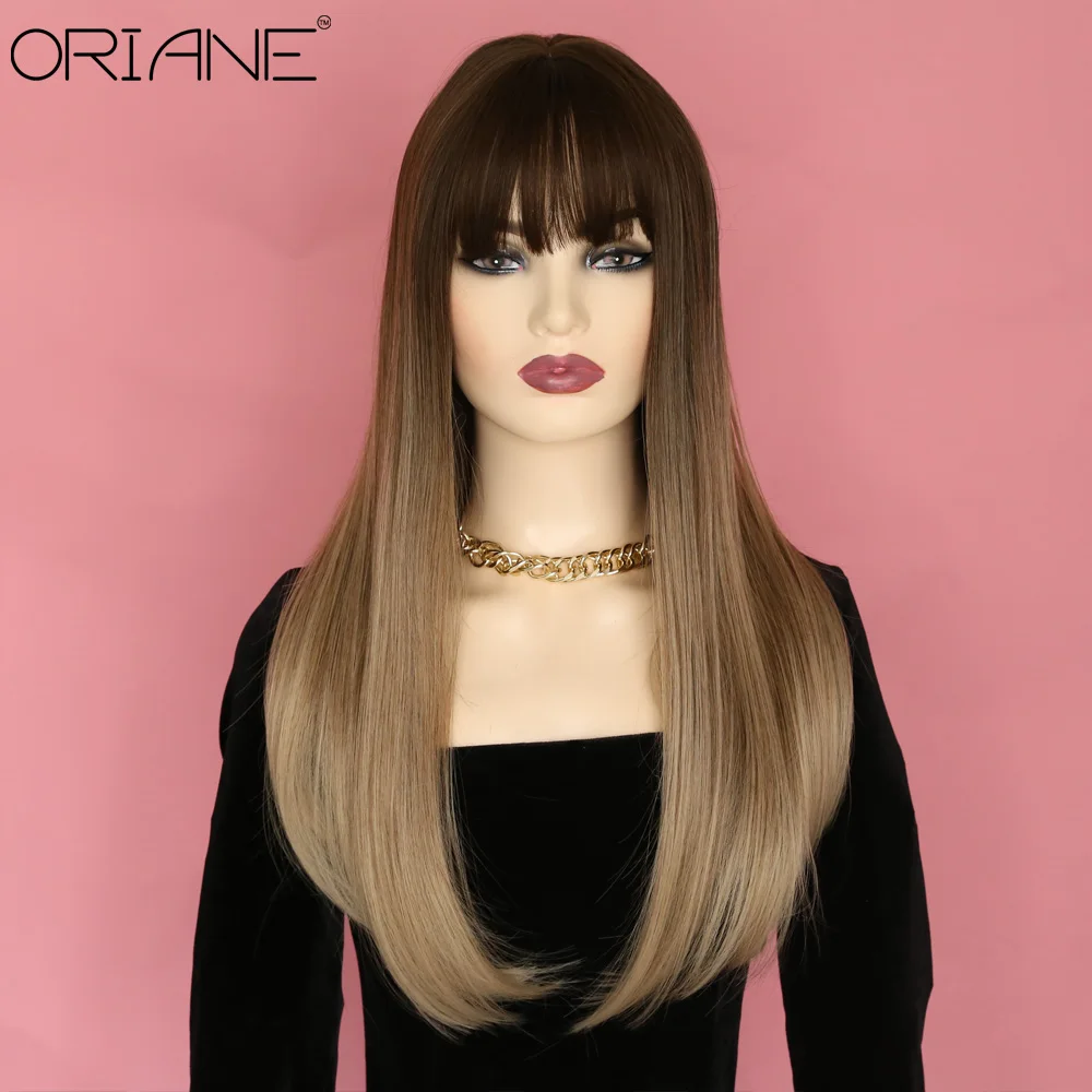 

ORIANE Omber Synthetic Wig With Bangs For Women Long Straight Lolita Cosplay Wigs Natural Soft Daily High Temperature Wigs