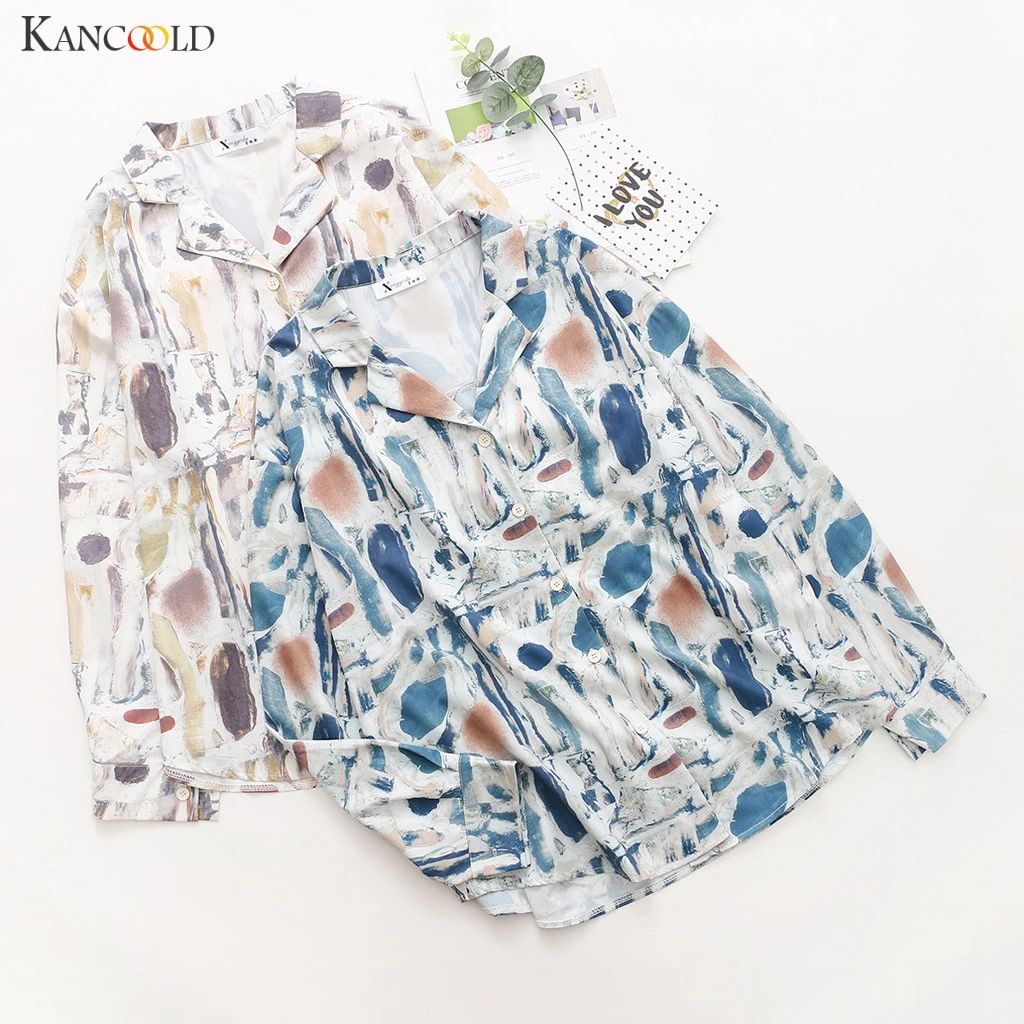 KANCOOLD shirt Turn Down Collar Long Sleeve Printed Pattern Casual Wear Blouse Shirt Autumn fashion new shirts women 2019 NOV8 | Женская