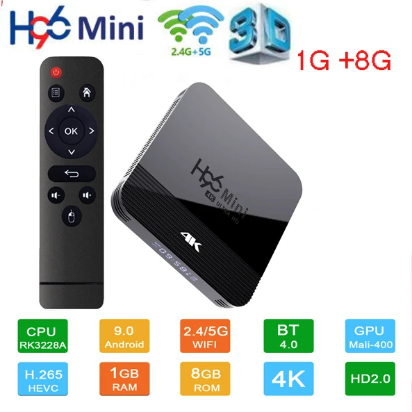 1G 8G H96 мини H8 Android 9,0 ТВ приставка 2 Гб 16 Гб Rockchip RK3328A 1080p 4K медиаплеер двойной Wifi Google Play Store Netflix Youtube 1G8G - Цвет: 1G 8G