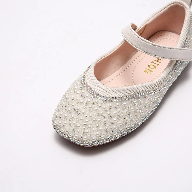 Весна 2020 г. детская обувь принцессы на плоской подошве с жемчугом Брендовая для