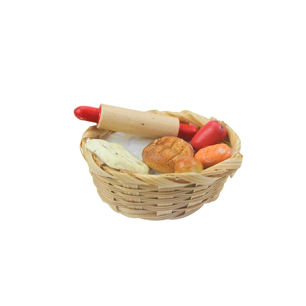 

1/12 Dollhouse Miniature Accessories Mini Food Bamboo Basket Simulation Vegetables Bread Model Toys for Doll House Decoration
