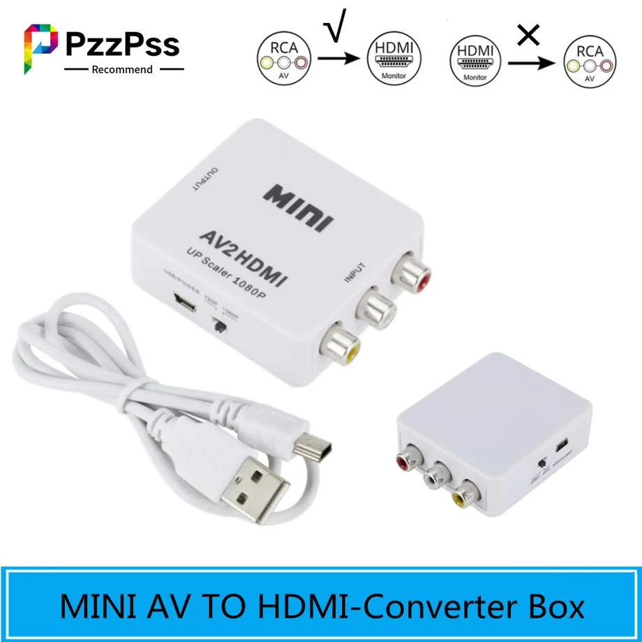 

PzzPss Full HD male to female AV to HDMI compatible converter adapter composite RCA to HDMI compatible AV2HDMI audio converter