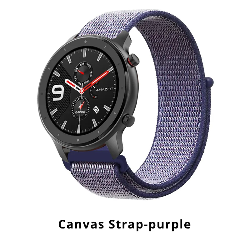 Canvas purple Huami Amazfit GTR 47 мм умный Браслет замена металла Милана из нержавеющей стали кожаный силиконовый холст ремешок для часов - Цвет: Canvas purple