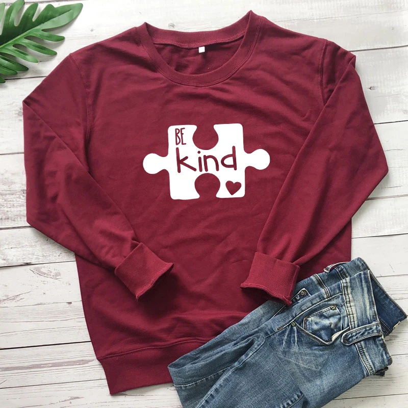 

Be Kind Puzzle Piece Sweatshirt Cute Women Graphic Christian Kindness Sweatshirts Aesthetic Unisex Autism Awareness Pullovers