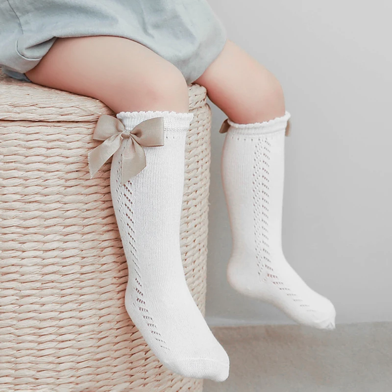 Spanish Baby Girls Mesh Socks With Bows Kids Knee High Sock Princess Soft Children Cotton Infant Socken 1-5Years | Детская одежда и