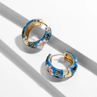 2020 new enamel flower huggie hoop earrings for women vintage boho circle small earrings statement jewelry brincos gifts
