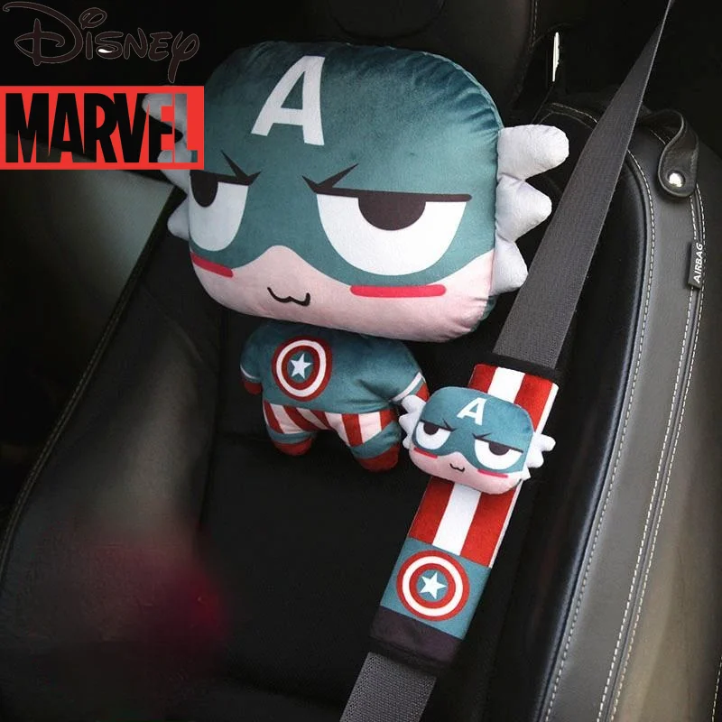 

Disney Marvel Car Seat Belt Cover Shoulder Cover Cute Car Headrest Cervical Pillow Captain America Spiderman Cartoon Cover