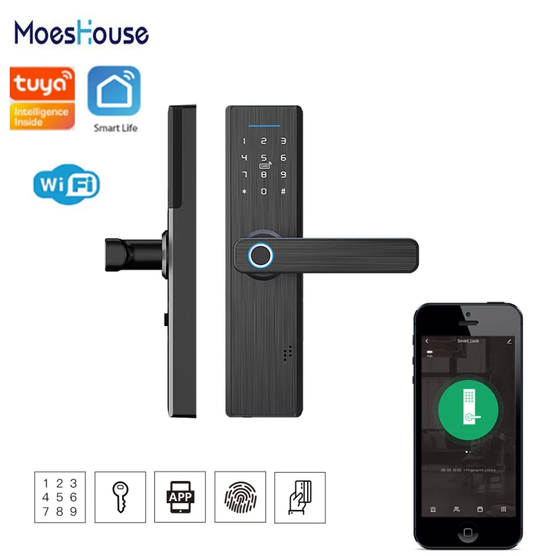 

Moeshouse Wifi Electronic Door Lock With Tuya APP Remotely/Biometric Fingerprint/Password/Key/IC Card Unlock Digital Door Lock