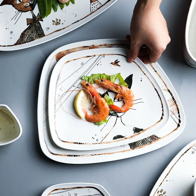 Керамическая посуда с милым мультяшным котом бытовая миска для супа и лапши