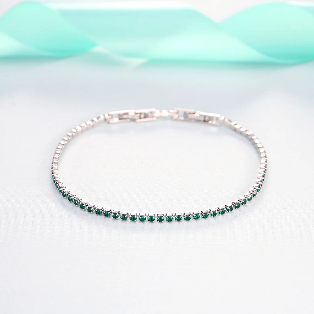 Green LADYCHIC синий зеленый черный 3 цвета Кристалл Тонкий теннисные браслеты для женщин девочек модные милые звенья цепи ювелирные изделия оптом LB1008 - Окраска металла: Green