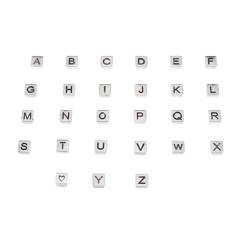 

Ancient-silver Plated Square Letterbeads Enamel Tile Alphabet Bead Myuki Metal Boho Hematite Beads DIY Jewelry Bracelet Making