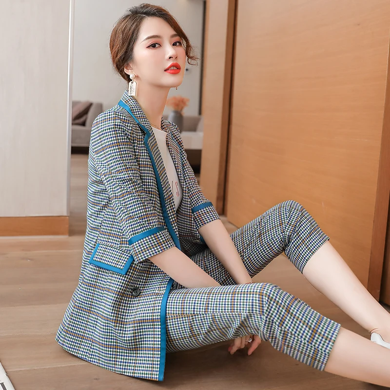 Novelty Plaid Formal OL Styles Women Business Suits Half Sleeve Spring Summer Professional Ladies Office Work Wear Blazers | Женская