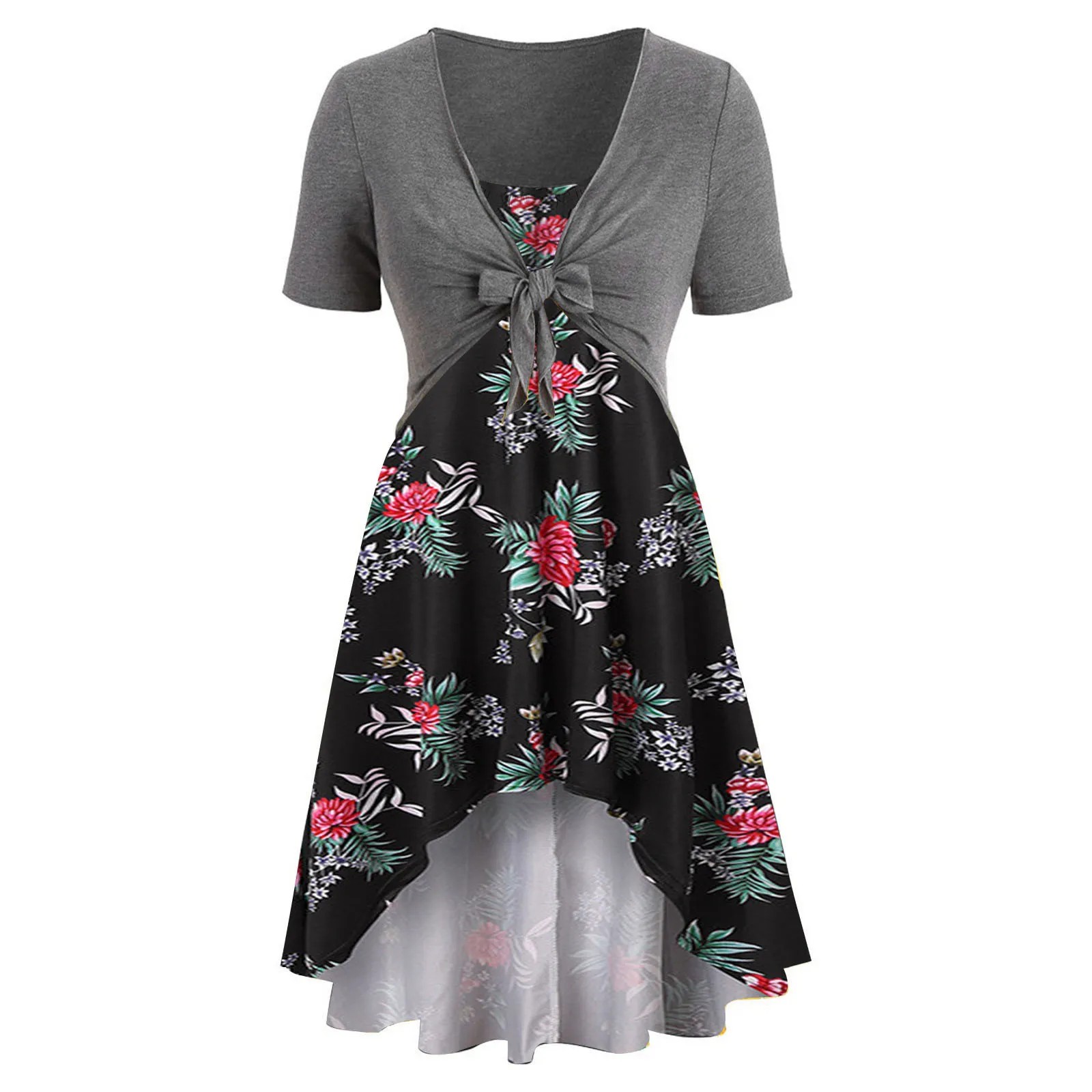 Женские летние платья короткий рукав бант с бандажным лифом Цветочный Принт