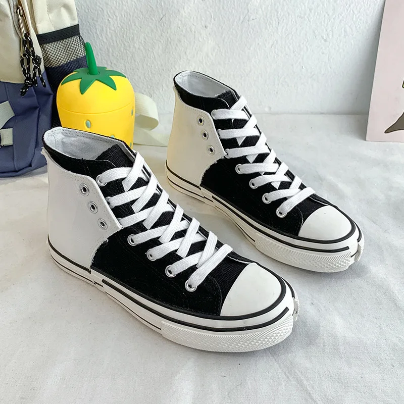 

High Top Canvas Shoes Women White Sneakers Spring Casual Shoes 2021 New Female Flat Canvas Sneakers Ankle Shoes Female