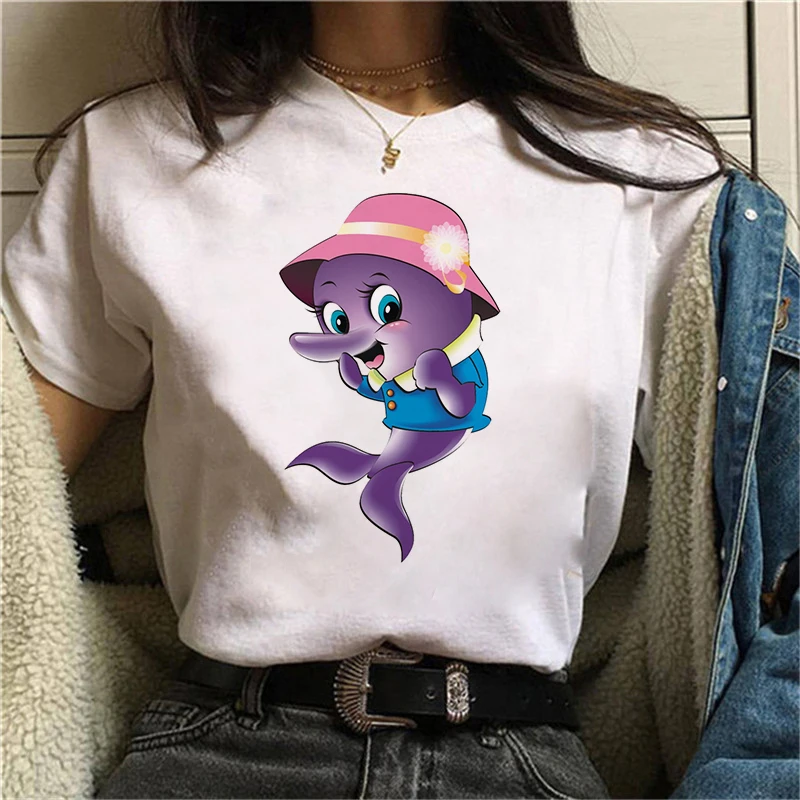 

2020 new Cute Cartoon Dolphin printed ladies t-shirt summer ladies short-sleeved Harajuku graphic t-shirt casual funny t-shirt