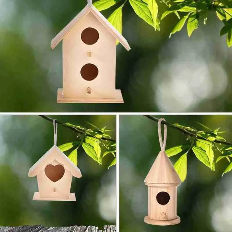 6 types bird wooden house mini creative wall mounted hanging nest gardening decoration birds wood home case pet supplies free global shipping