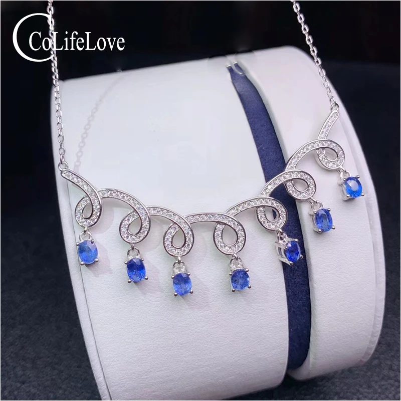 

CoLife Jewelry 925 Silver Sapphire Necklace for Wedding 7 Pieces Natural Light Blue Sapphire Necklace Fashion Sapphire Jewelry