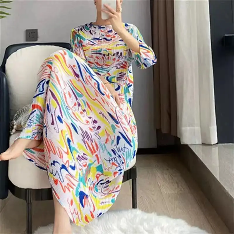 Платье женское Плиссированное с круглым вырезом и рукавом 2021