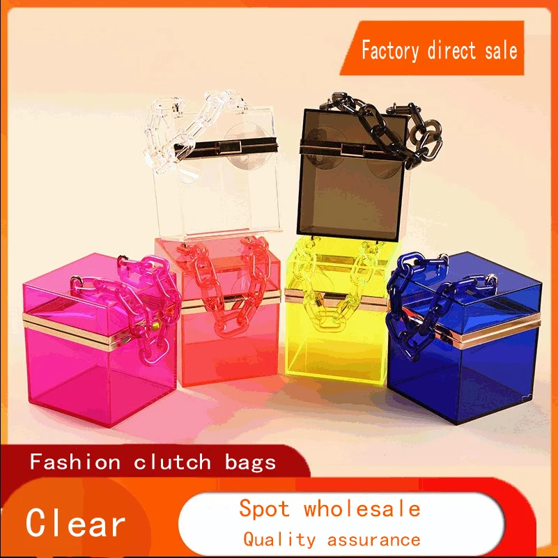 2020 Acrylic women handbag transparent box shape bag mini candy color jelly bag with chain sling crossbody shoulder bag