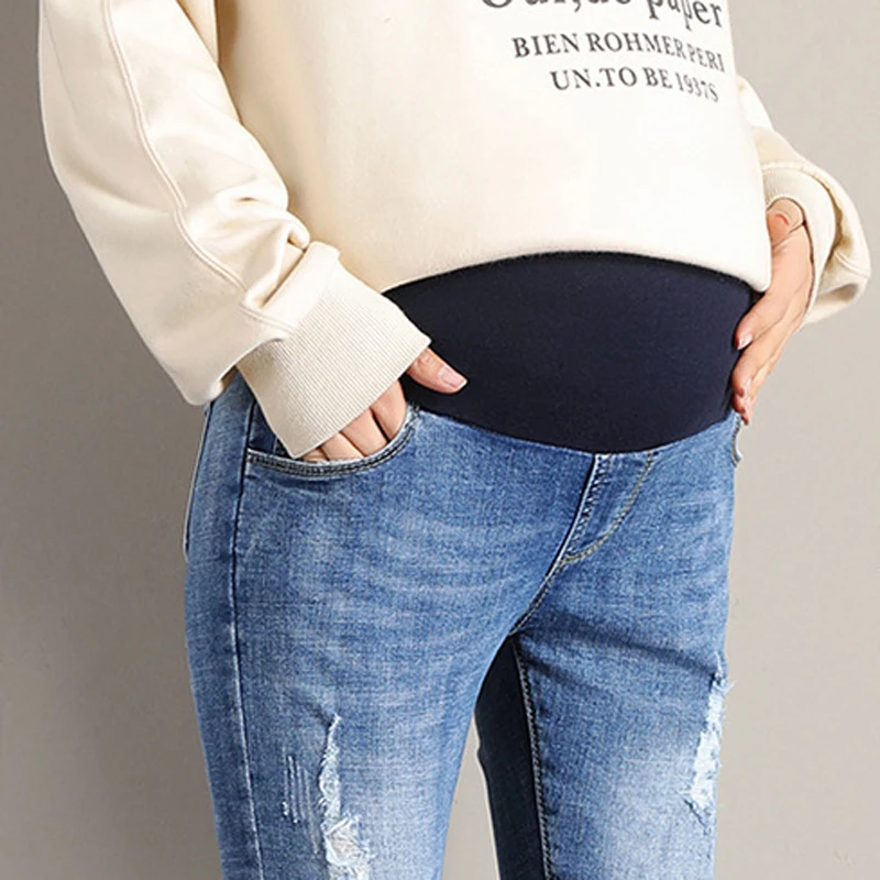 Девять десятых брюки рваные джинсы для беременных Брюки Одежда 0225|Джинсы| |