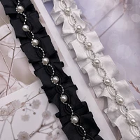 2 yards polyester lace with pleated pearl chain used for dress accessories for womens clothingdiy handmade home furnishings