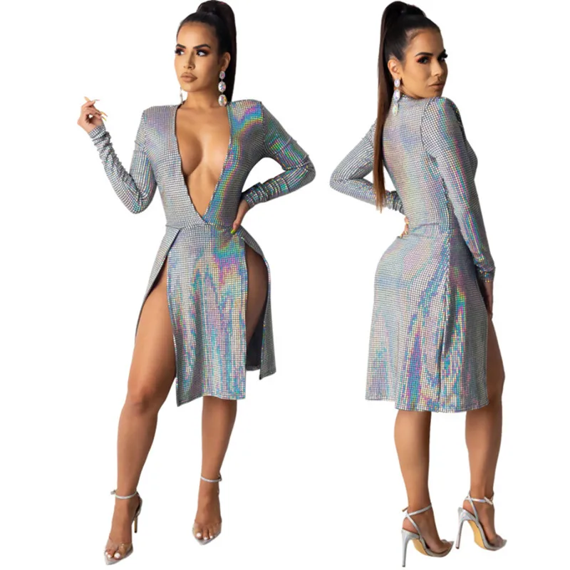 2020 женское весеннее мини зимнее платье с длинным рукавом и v-образным вырезом