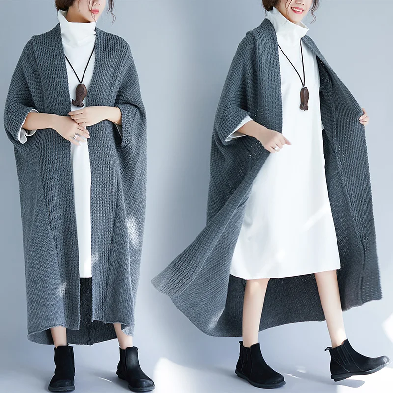 

2019 New Fashion Korean Knitted Long Trench Coat Women Casual Loose Cardigan Coat Female 230 pounds fat MM can wear cc1154