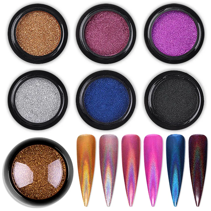 1 шт. зеркальная пудра для дизайна ногтей 6 цветов Радужный лазерный порошок с