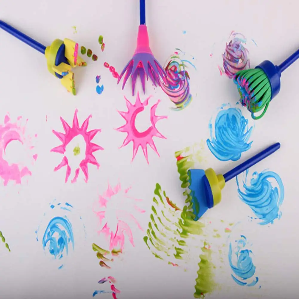 Hot 4Pcs/lot Sponge Painting Brush Flower Stamp Kids DIY Graffiti Drawing Toys