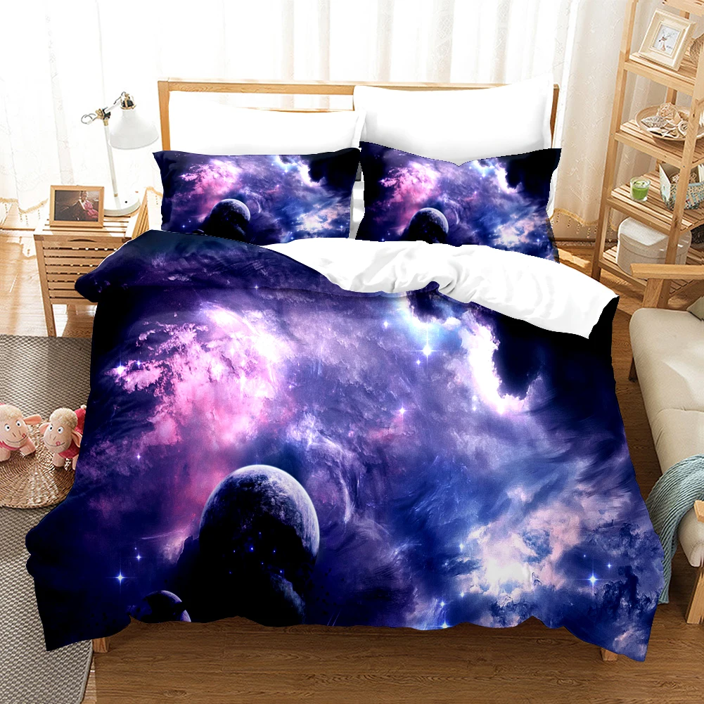 

3D Universe Space Galaxy Bedding Set Design Duvet Covers Dream Purple Bed Linens Luxury Home Textile Simple Bed Comforters