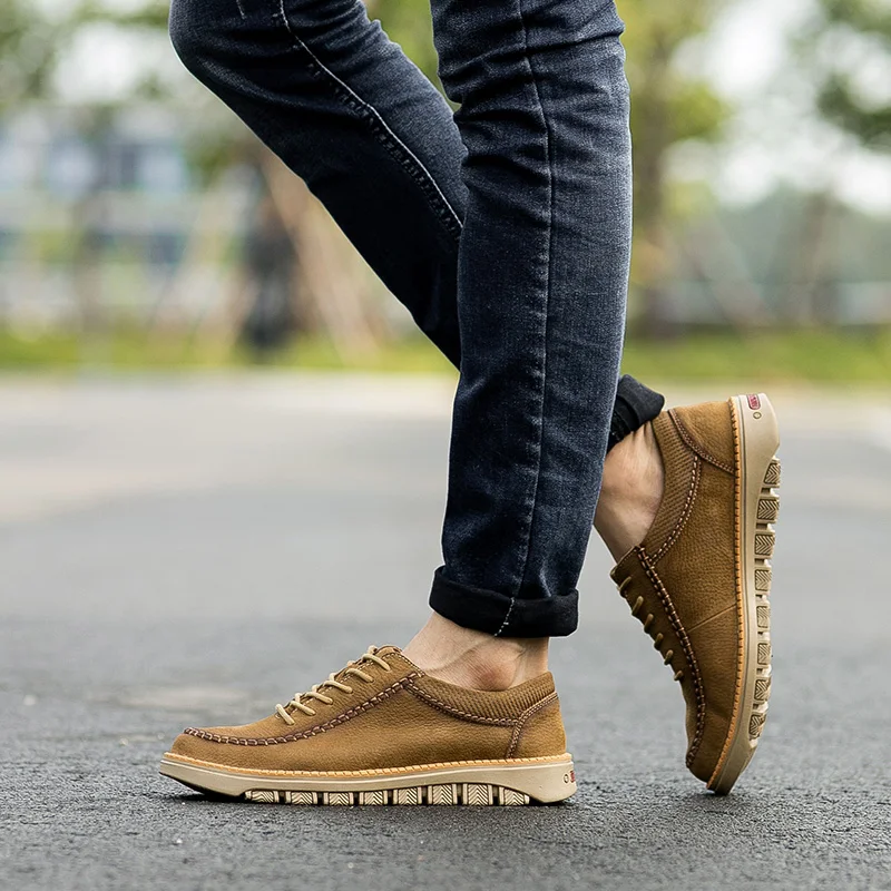 genuine Leather Mens Casual Shoes lace up Resistent Rubber Luxury fashion Man Leisure oxfords For Male shoes | Обувь