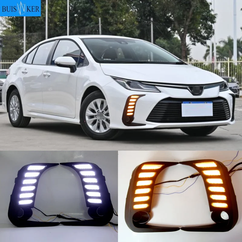 

1 пара автомобиля светодиодный DRL Дневной светильник желтый указатель поворота 12В противотуманный фонарь декоративный элемент для бампера светильник для Защитные чехлы для сидений, сшитые специально для Toyota Corolla 2019 2020