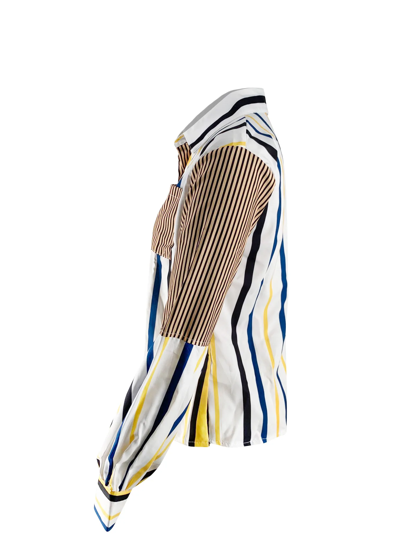 

Top Casual Turndown Collar Striped Patchwork Brown Shirt