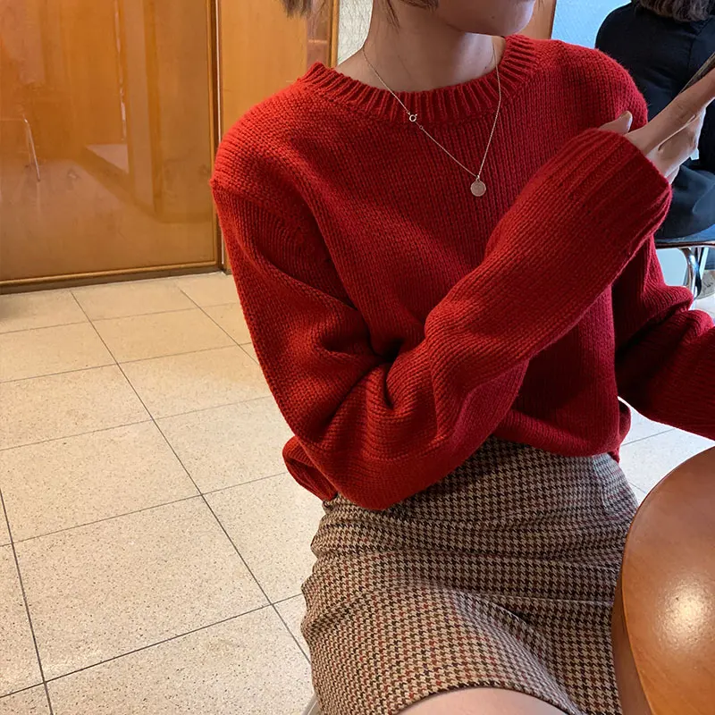 

5 colors 2019 autumn akorean style solid color Basic knitted sweaters womens short sweaters and pullovers womens (X1100)