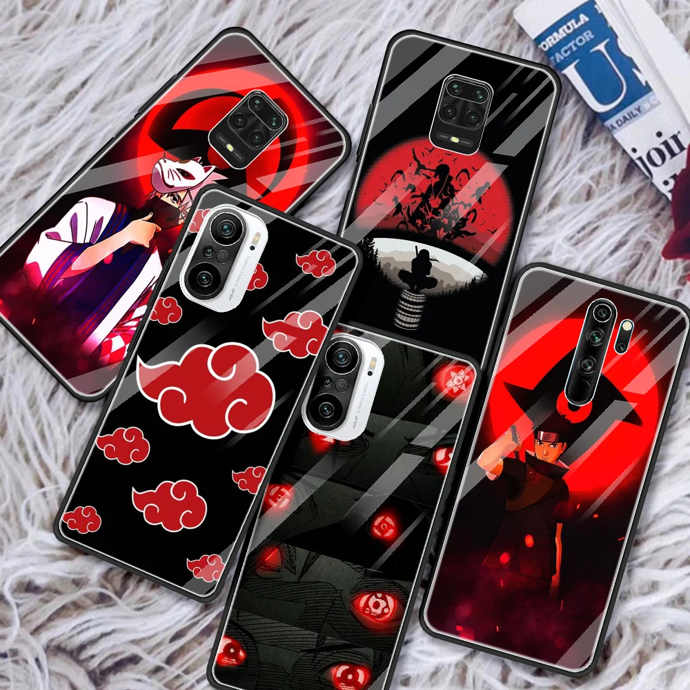 

Glass Case For Redmi Note 10 9 9T 9S 8 8T 7 9A 8A K30 K40 Pro Max 5G Silicone Shell Black Cover Anime Cloud Red Eye
