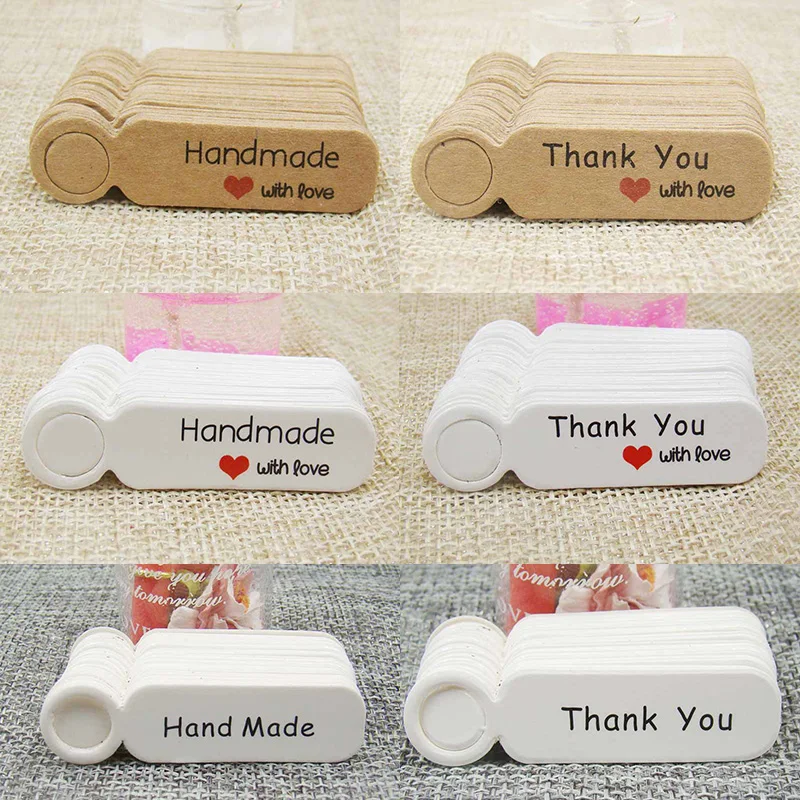 

200pcs Handmade Thank You Tags Kraft Paper Cards Garment Shoes Hang Tag Price Label Package Supplies Cake Bread Cookie Bags Tag
