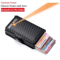 custom name credit card holder men double carbon fiber anti rfid card holder wallet metal business bank creditcard mini wallet