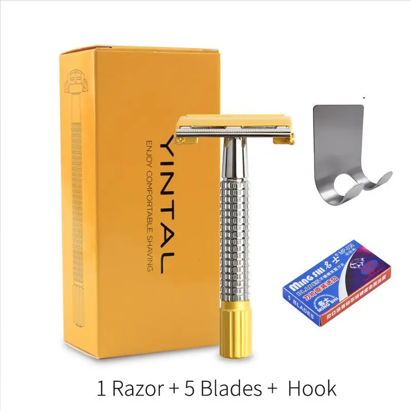 1razor 5blades 1hook Мужская бритвенная сетка, противоскользящая ручка, цветная, подходящая для золотого процесса, Классическая бритва с двумя краями - Цвет: 1razor 5blades 1hook