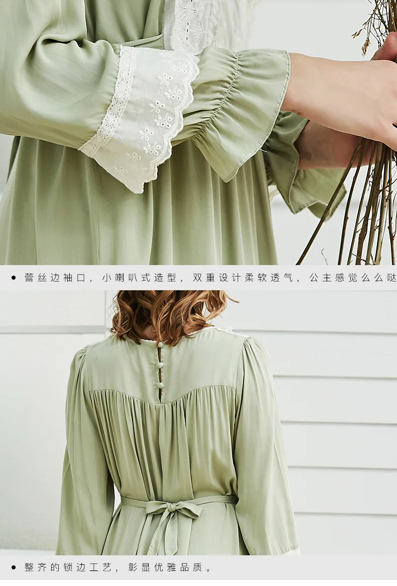 Nightgown Women Sleepwear Knee-Length Dress Cotton Nightgowns Women Princess Sleepshirts Vintage Nightdress Long Sleeve