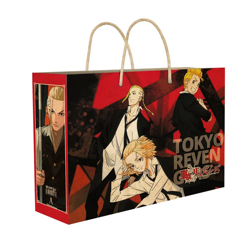 Anime Tokyo Revengers Lucky Gift Bag Vintage Kraft Paper Collection Toy With Retro Poster Badge Stickers Keychain Birthday Gift