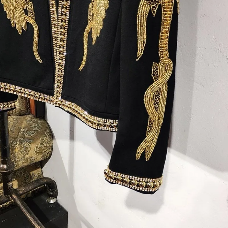 

Luxury Court Style Wedding Suit Coat Men Handmade Beading Collar Embroidered Slim Blazer Male Streetwear Hip Hop Outerwear S-XL