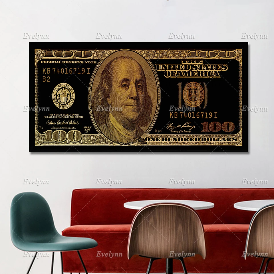 

Modern Hd Print Poster Modular Pictures Creative Canvas Art -One Hundred Dollar Bill Gold Style Wall Art Office/Home Decor Frame
