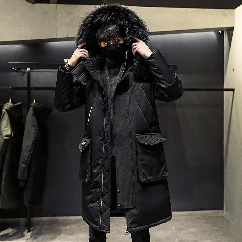 

Winter Long Jacket Coat Men Oversized Fur Collar Hooded Big Pocket Thick Warm Windbreaker Fashion Outdoor Duck Down Parka Jacket