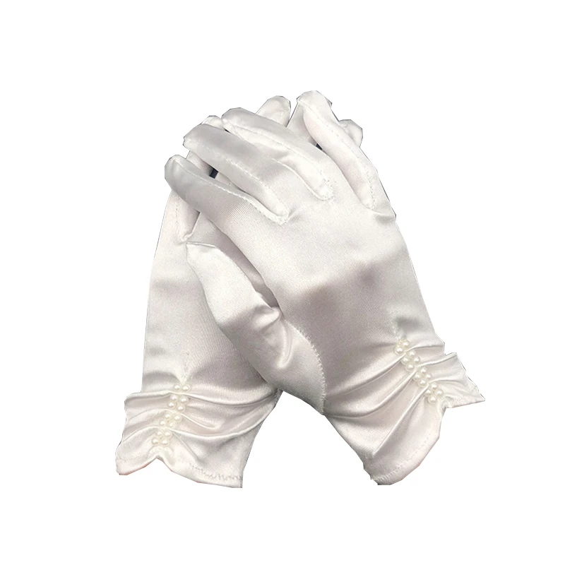 Матовая атласная Элегантные короткие белые свадебные перчатки с открытыми