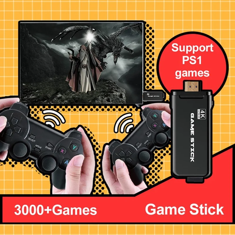 

S2 4K HD Wireless Video Game Console 2.4G 3000 Games CPS for PS1 Mini Retro Game Console Double Controller Gift