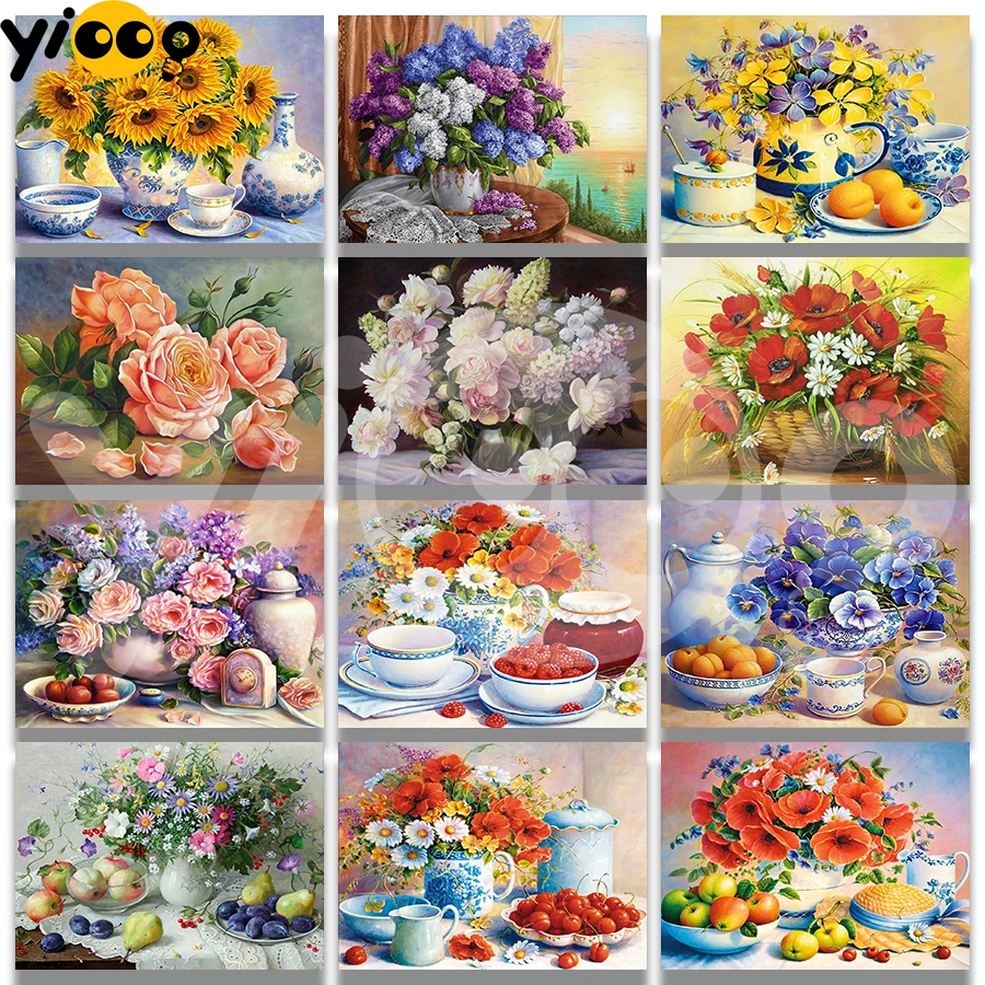 

Full Square/Round Diamond Embroidery Flowers Fruit Sunflower 5D Diamond Painting Rhinestone Mosaic Home Decor Gift