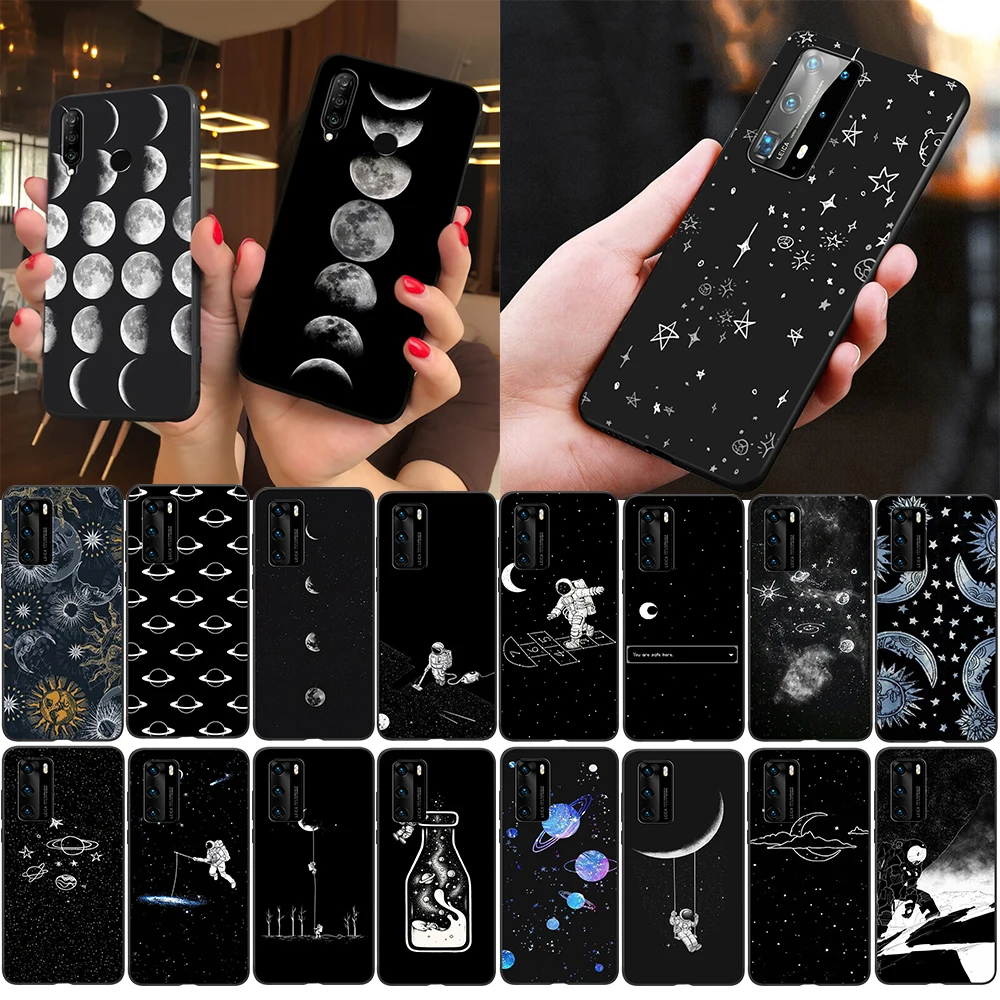 Z41 черный с белыми звездами Луны космический Мягкий силиконовый чехол для Huawei Nova 4
