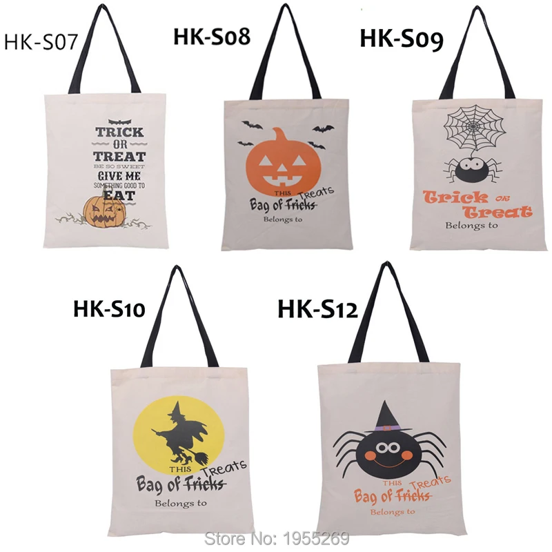 

100pcs 2019 New Halloween Sacks Candy Gifts Bag Treat / Trick Drawstring Bag Cotton Canvas 5 Styles Kids Pumpkin Spider Tote Bag